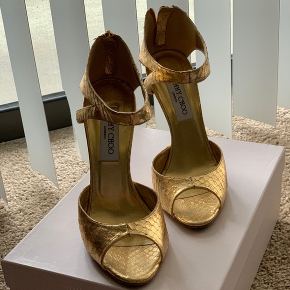 Jimmy Choo Elaphe Gold Snake Skin Heels - Picture 3 of 8